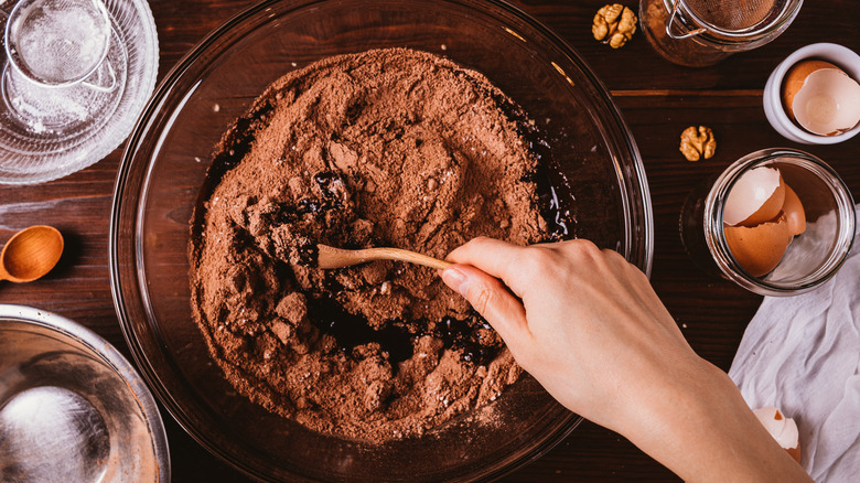 brownie batter being mixed