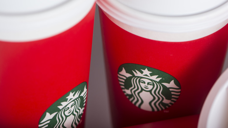 christmas-themed red starbucks cups