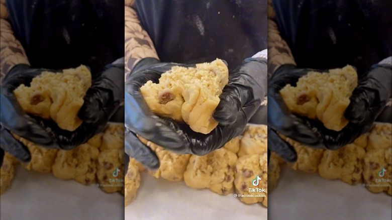 splitting cookie dough in half