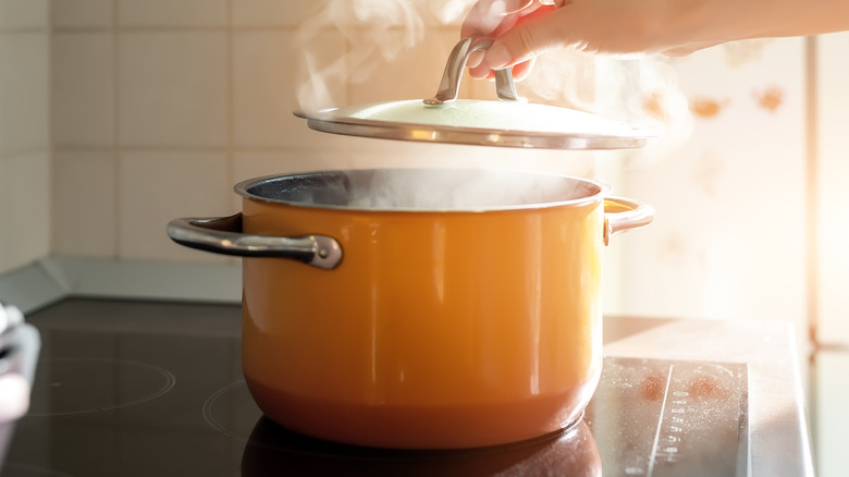 pud lid on pot on the stove