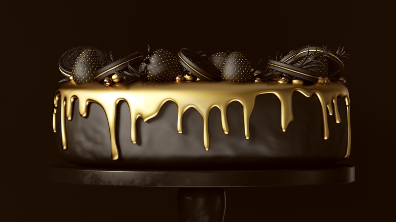 Cake with black and gold icing