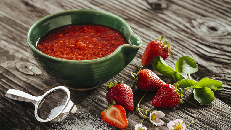 Strawberry jam with ingredients