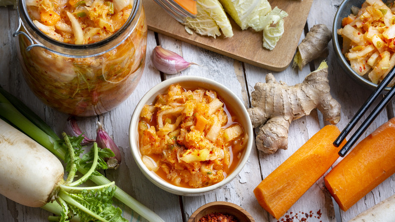 Kimchi in glass jar