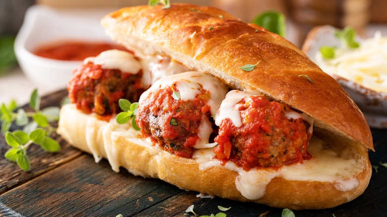 Meatball sub with fresh herbs