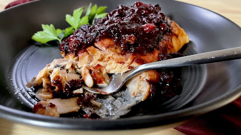 Salmon with cranberry balsamic compote