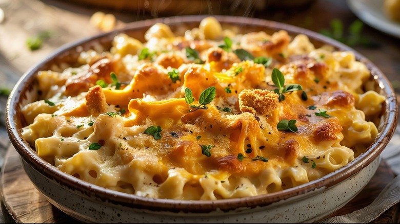 A dish of baked mac and cheese