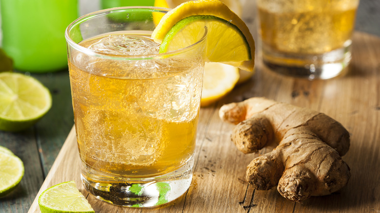 ginger ale beside ginger root