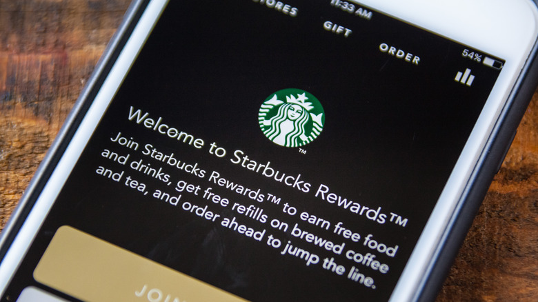 close up of starbucks rewards app