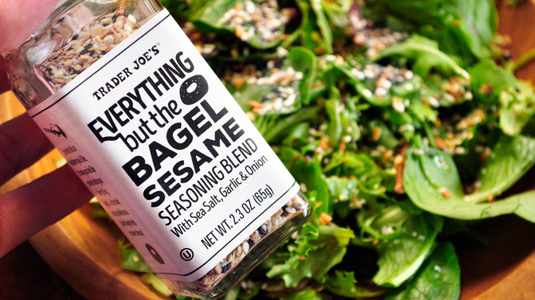 Jar of everything bagel seasoning and salad