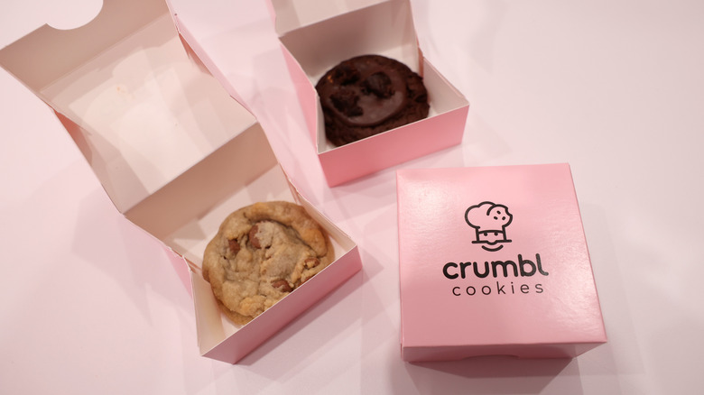 Crumbl cookies in boxes