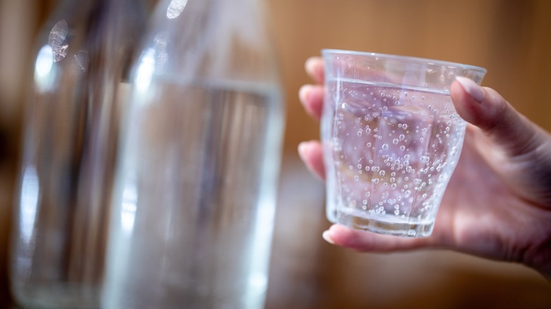 glass of sparkling water at a restaurant