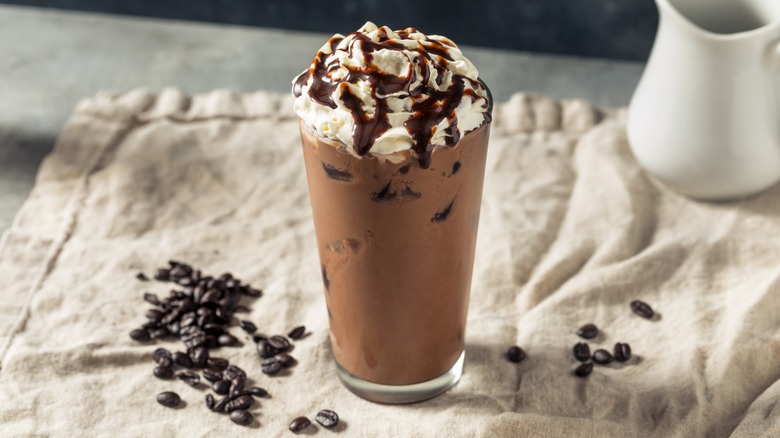 iced mocha with chocolate drizzle