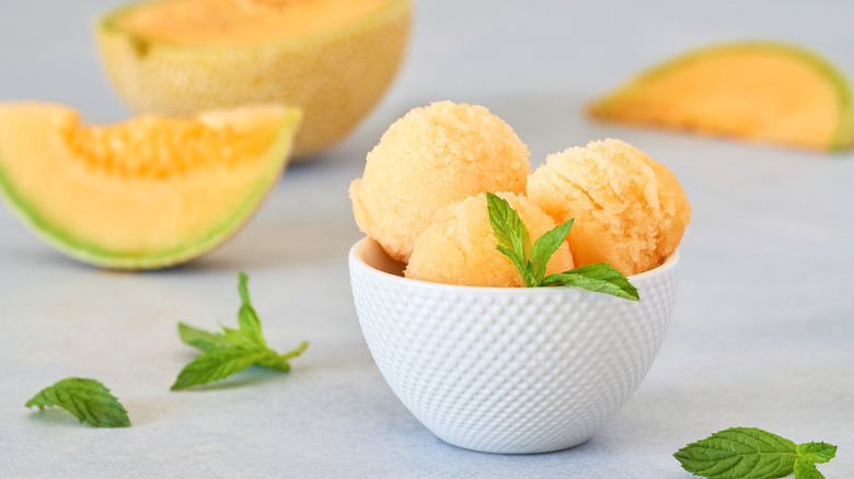 Melon sorbet with fresh melon