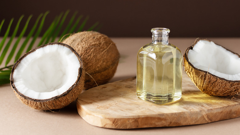 coconut oil on a wooden plate