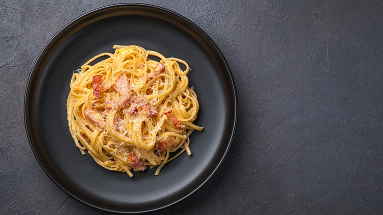 served plate of carbonara