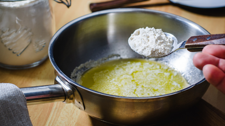 adding flour for roux