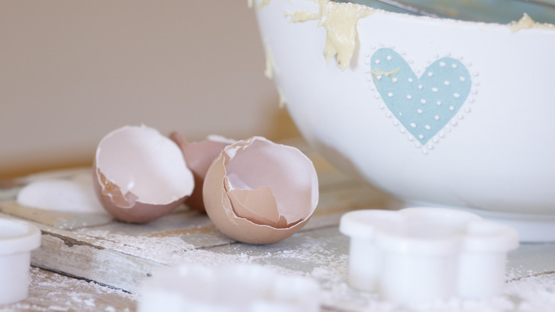 eggshells next to baking bowl