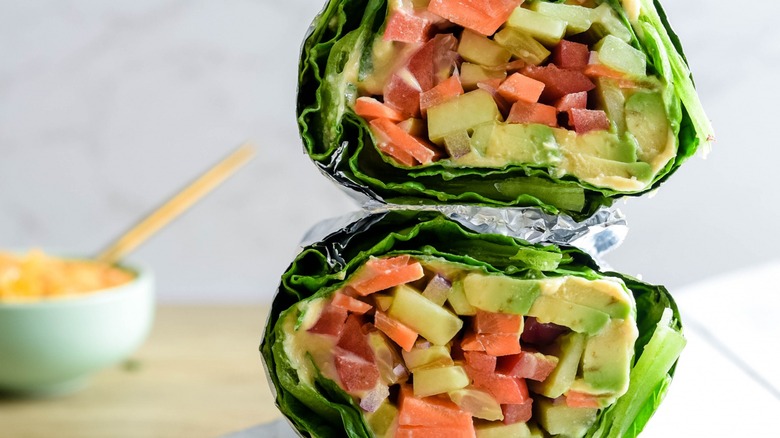 lettuce wraps with veggies and avocado