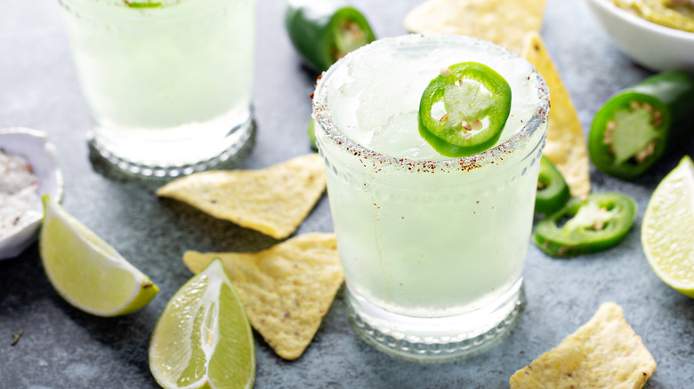 spicy margarita with chips and limes