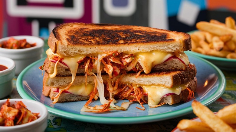 melty grilled kimchi cheese sandwich