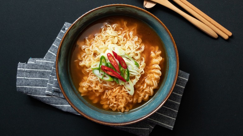 Ramen in broth with peppers