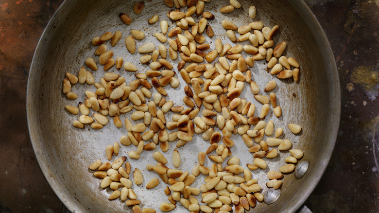 A pan of roasted nuts.