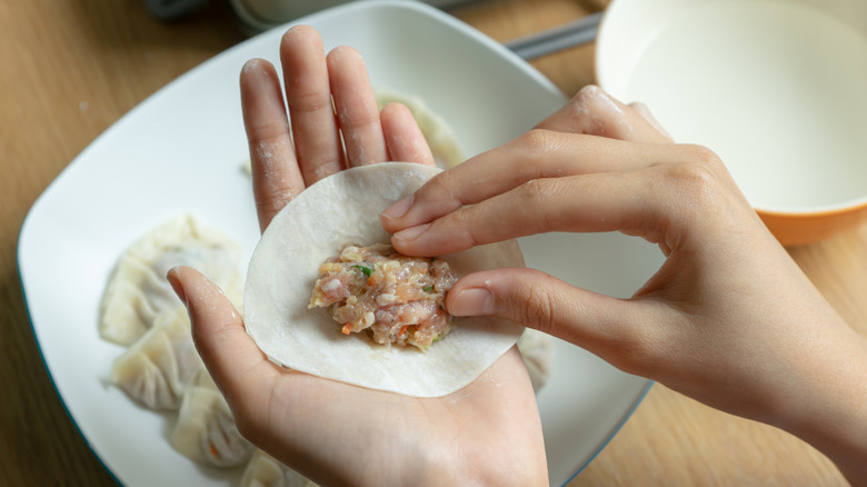 Woman makes dumplings