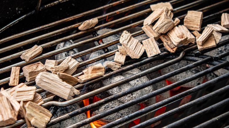 Wood chips on a barbecue grill