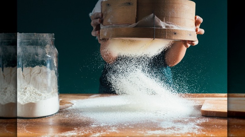 sifting flour on surface