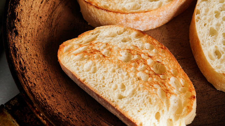 bread toasting in a pan