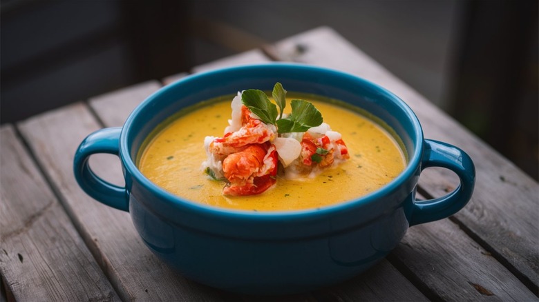 lobster bisque on a table