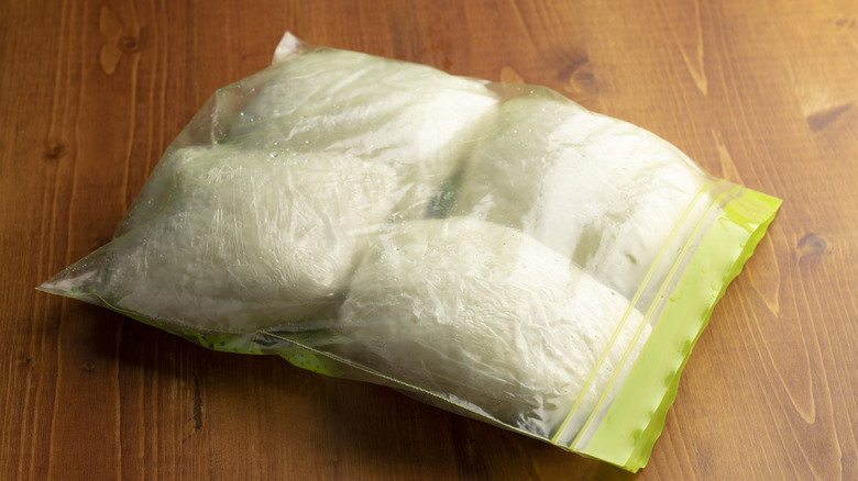 white rice portioned and frozen