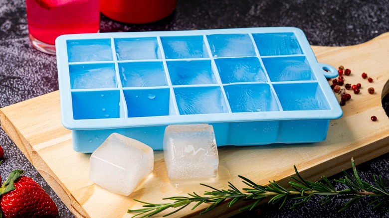 silicone ice tray on cutting board