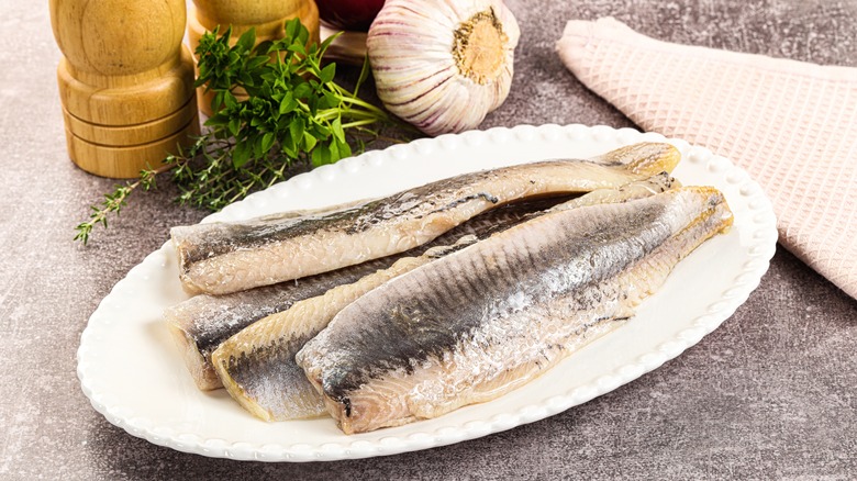 Herring fillets on a plate