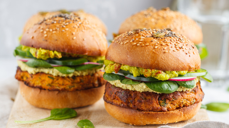 plate of veggie burgers