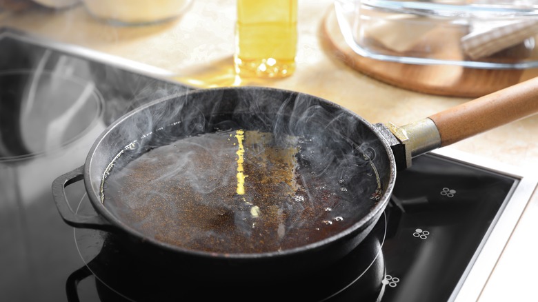 Hot oil sitting in pan 