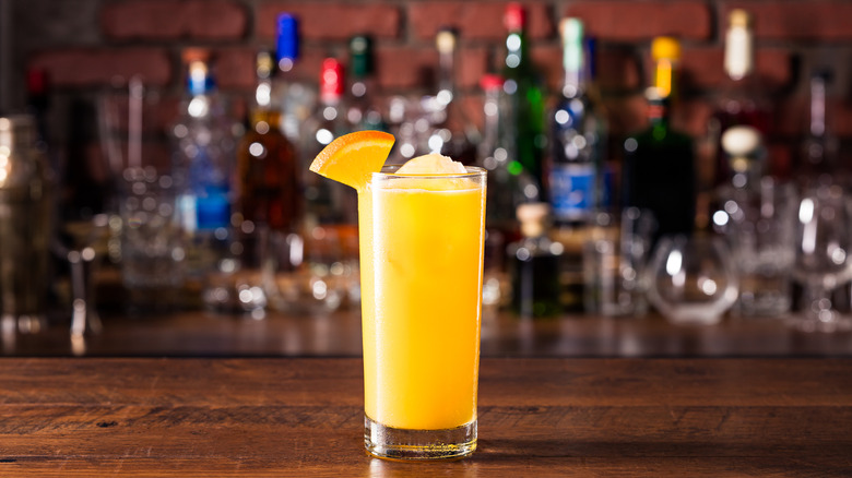 A screwdriver cocktail on a bar