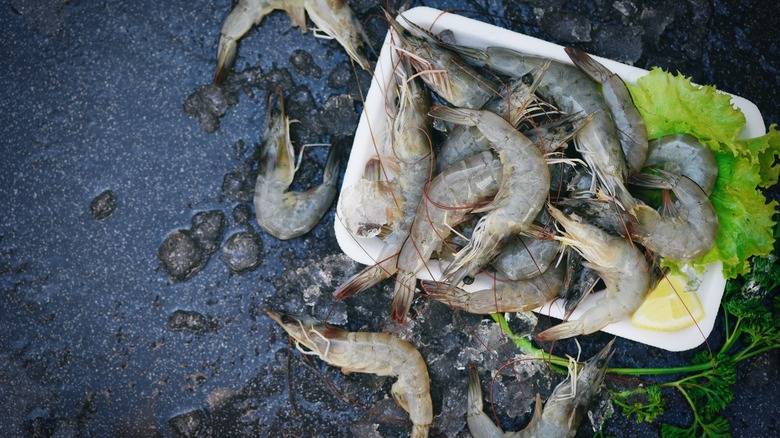 Tray of raw shrimp