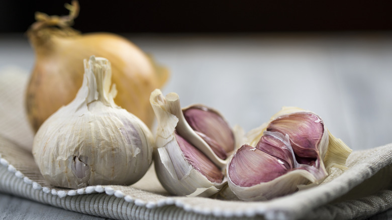 Onion and garlic bulbs