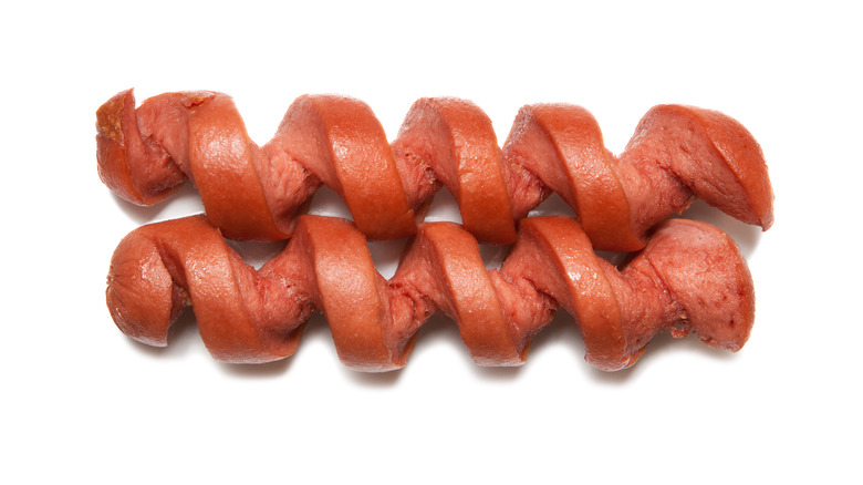 Two spiral cut hot dogs