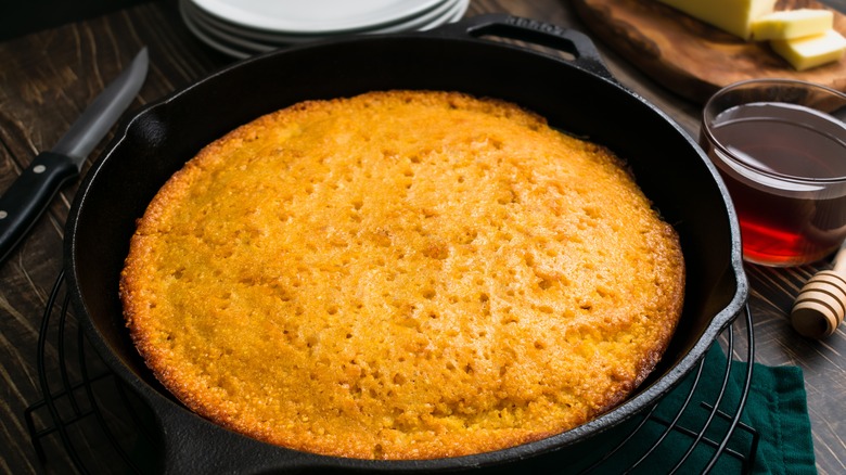 southern cornbread in a cast iron skillet