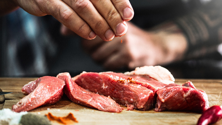 Sliced raw beef