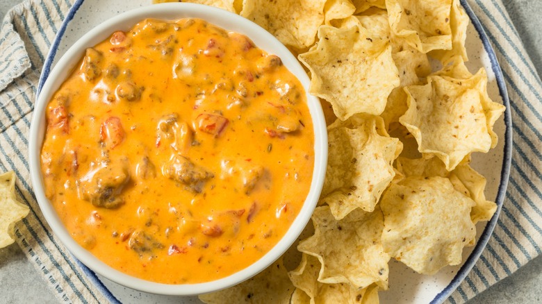 queso with meat and chips