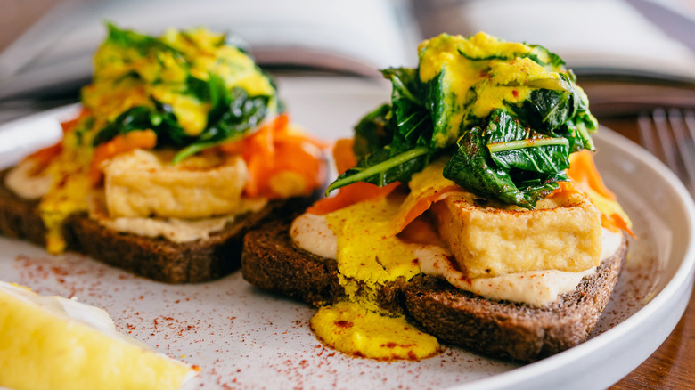 open faced breakfast sandwich with tofu