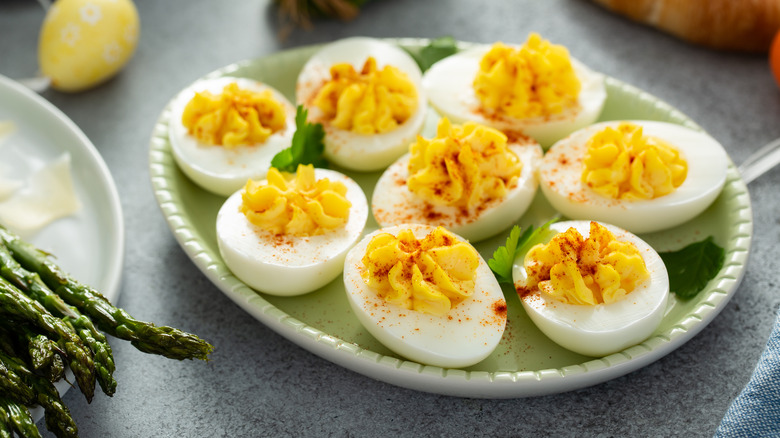 A plate of deviled eggs