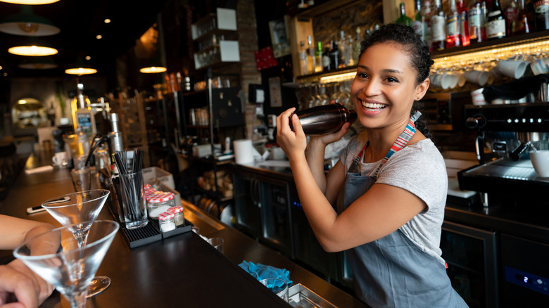 happy woman bartender