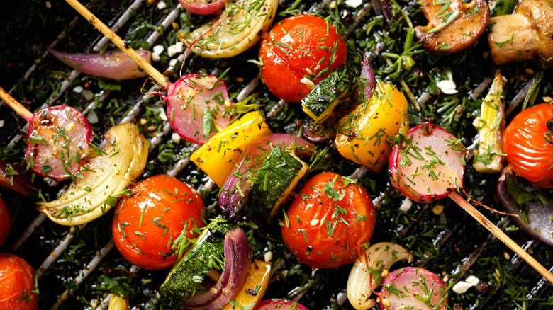 veggie skewers on grill