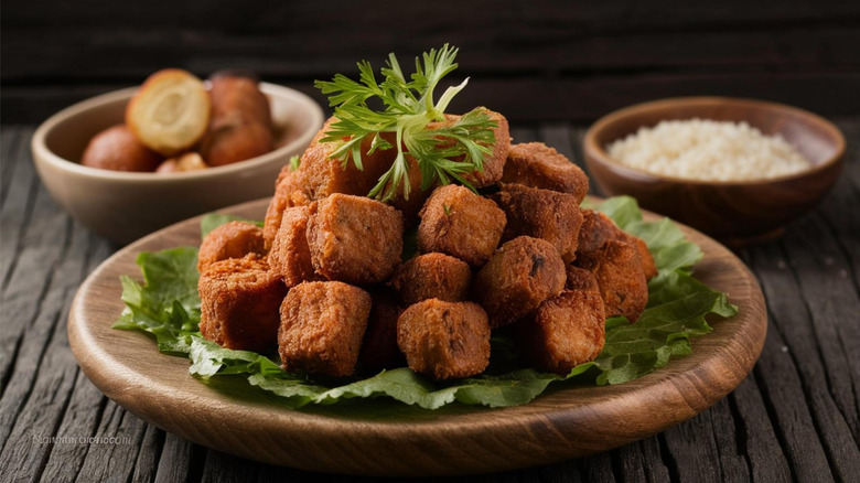 Plate of chislic with garnish