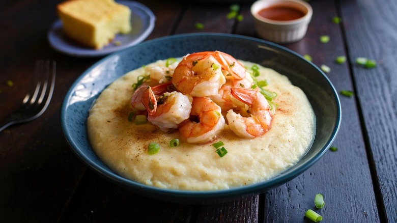 Plated shrimp and grits