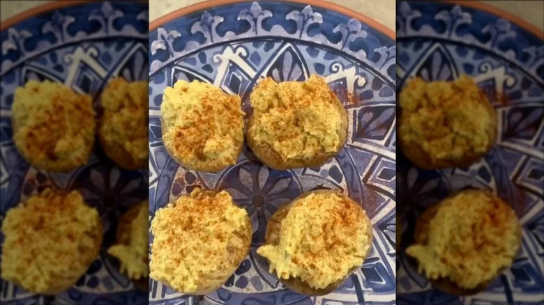 Vegan deviled eggs on plate